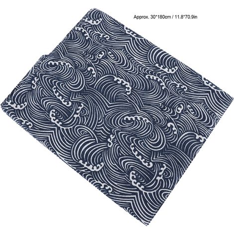 Nappe en coton et lin à vagues bleues, sous-tapis de table avec pompon (12 x 70 pouces) (1/5)