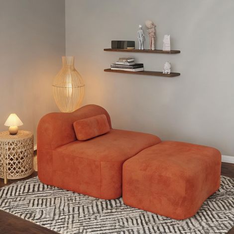 Canapé modulable sans cadre avec pouf velours orange 243,84 x (1/5)