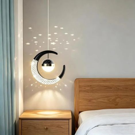 Moderne Suspension Luminaire en Lune,LED Lampe de Projection Contemporain Style Nordique 16W Plafonnier Noir,Luminaire Chaud (1/5)