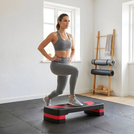 Roter höhenverstellbarer Aerobic-Stepper für Indoor und Outdoor Nutzung, Maße 80 x 31 x 10–20 cm, maximale Traglast 150 kg