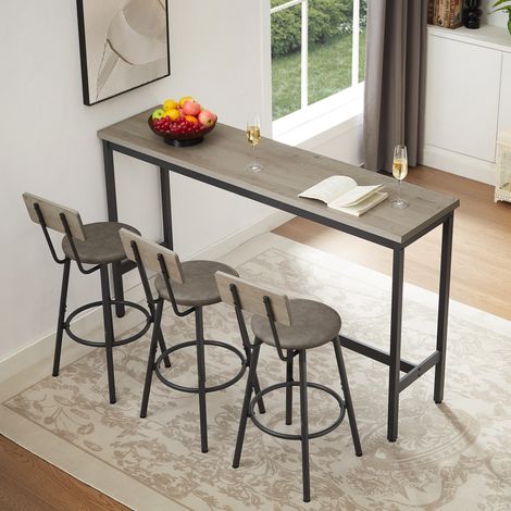 Set tavolo bar lungo 160 cm con 3 sgabelli in PU, grigio e nero, stile industriale (1/5)