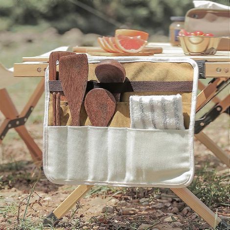 Boîte de rangement suspendue pour pique-nique, barbecue, couverts et ustensiles de camping, sac de rangement pliable pour baguettes, cuillères et fourchettes. (1/5)