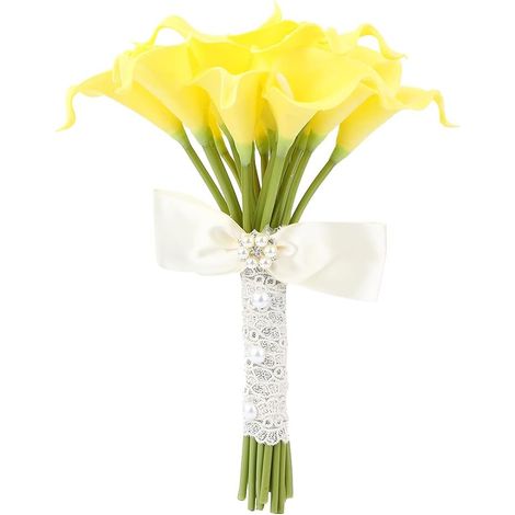 Bouquets de Mariage, Calla commun Fleur Artificielle Bouquet de mariée désherbage fête décoration de la Maison(Jaune) (1/5)