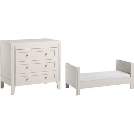 Lit bébé évolutif et commode 3 tiroirs Vox Milenne Blanc