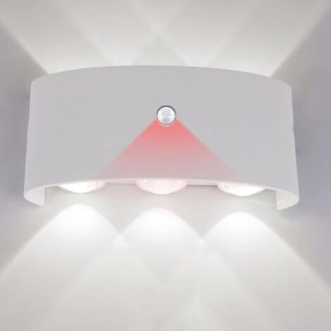 LED Blanche Applique Murale Lampe Extérieur avec Detecteur de Mouvement 8W Éclairage Mural IP65 Étanche Moderne Aluminium Up Down Lampe Murale Jardin Pathway Decorative (Lumière Chaude 3000K)