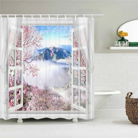 Rideau de douche imprimé en 3D, motif forêt, 180 x 200 cm, imperméable et lavable, avec crochets, largeur 120 x hauteur 180 cm