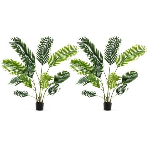 Set di 2 palme Areca artificiali da 140 cm - COSTWAY - Pianta finta in vaso riempito di cemento per casa e ufficio
