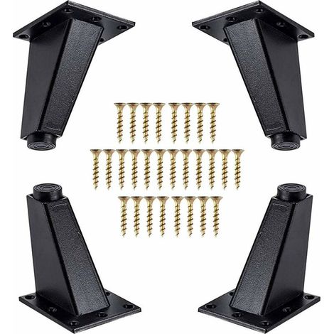 4 Pièces Pieds de Meubles,Pieds de Meubles Obliques en Métal en Aluminium,Remplacement de Jambes de Canapé pour Armoire Canapé Commode de Table, Vis de Montage Incluses,Noir, 80 mm (1/4)