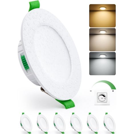 Spots de Plafond Dimmable Extra Plat, 68mm - 80mm Trou Spot LED Encastrable 5W Salle de Bain, Blanc Chaud 2700K Neutre 4000K Froid 6000K Reglable, IP44 Etanche, Lot de 6 (1/5)