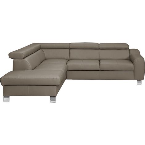 - Canapé d'angle en cuir italien de luxe 5 places ASTERO, taupe, angle gauche (1/5)