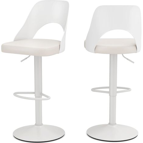Set di 2 sgabelli da bar ergonomici alti fino al bancone con ampia seduta, poggiapiedi, sedie da bar girevoli regolabili, bianco (1/5)