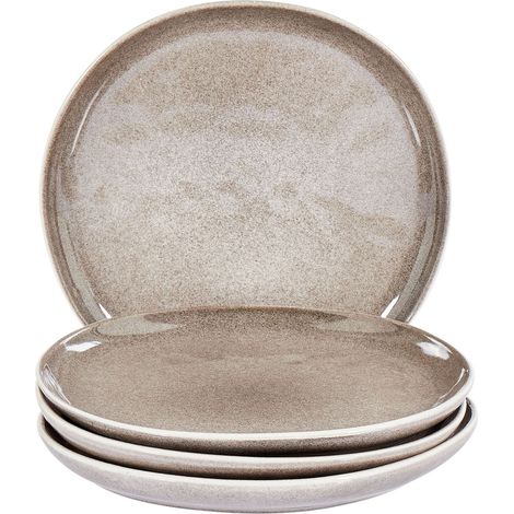 Set de 4 Assiettes à Desserts en Grès Finition Émail pour 4 Personnes Gris Costmary