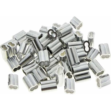 50 Stück doppelte Aluminiumhülsen, 3 mm Stahlkabelhülsen, Aluminium-Crimpschlaufenhülsenklemmen mit doppelten Enden, für Stahlkabel, Drahtseil, Silber (3 mm)