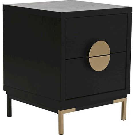 Table de chevet design bois noir et métal doré - Noir avec détails dorés (1/5)