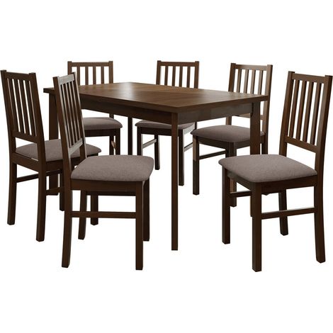 Conjunto de mesas y sillas para comedor Victorville 320, Nuez, 78x80x140cm, Diámetro: 0, Número de asientos: 6, Estilo: Contemporary