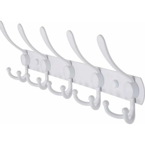 (White) Wall-Mounted Coat Rack – 5 Assorted Hooks, Sturdy, Stainless Steel, Metal Coat Hanger for Clothes, Towels, Handbags, Bathrobes, Bathroom Entryway (1/5)