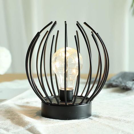 Metallkäfig-Tischlampe, kabellose, batteriebetriebene Lampe mit LED-Glühbirne im Edison-Stil, ideal für Hochzeiten, Partys, Patio-Events im Innen- und Außenbereich (1/5)