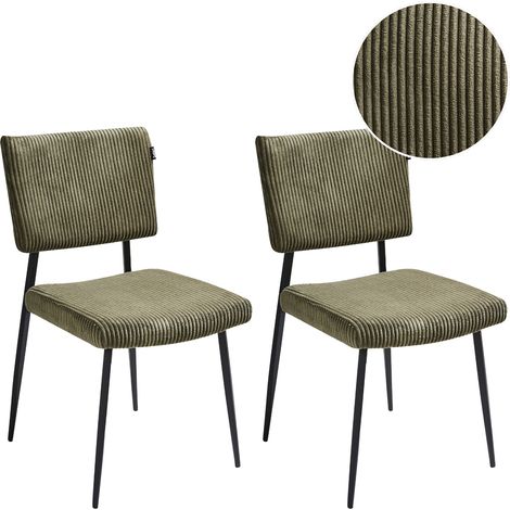 Conjunto de 2 sillas de comedor patas de hierro tapicería de pana verde oliva Sturgis (1/5)