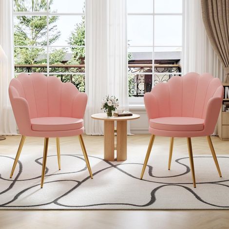 Esszimmerstühle 2er Set Samt Muscheloptik Rosa mit Goldbeinen (1/5)