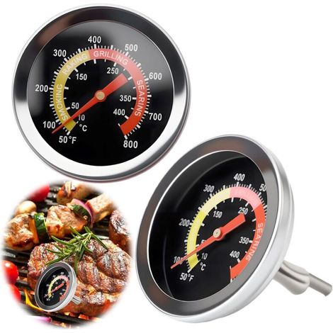 Lot de 2 thermomètres à charbon pour barbecue, cadran de 52 mm, pour four, agneau, bœuf, pizza