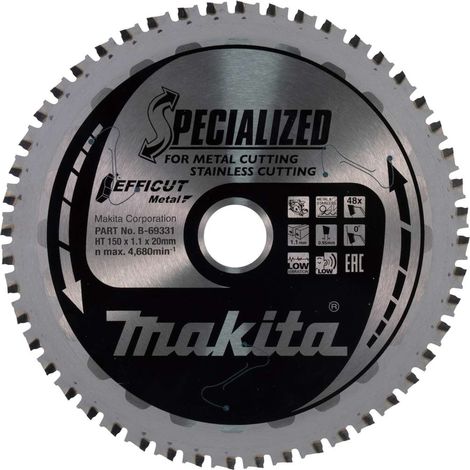 Makita – Lame de scie sauteuse EFFICUT 150 mm – 48 dents – Pour métaux – Largeur de coupe 1,1 mm – Alésage 20 mm – Carbure de tungstène (1/6)