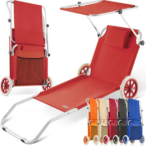 CASARIA® Sonnenliege Klappbar mit Rädern & Sonnendach 5-fach verstellbar Aluminium leichte Gartenliege Strandliege Balkon Terrasse Pool Camping rot (1/5)