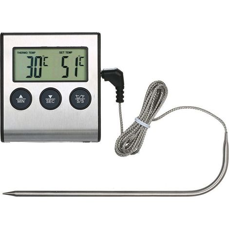 Termómetro digital de cocina de 0 a 250 °C con temporizador y alarma – Sonda de 148 mm para barbacoa y horneado – Precisión de ±1 °C (1/5)