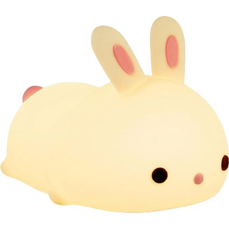 Lampe lapin mignonne, lampe tactile, veilleuse en silicone, décorative avec une texture douce, rechargeable par USB, éclairage doux pour chambre d'enfant, lampe de chevet pour un sommeil réparateur. (1/5)
