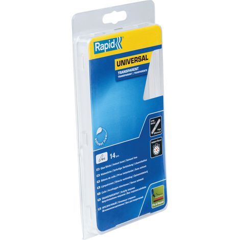 RAPID - Colle - Décoration - Transparente universelle Ø12mm - 190mm x 14 sticks (250g) - Toutes applications, métal, plastique, bois, matériaux poreux, ect - Blister - (40107362)
