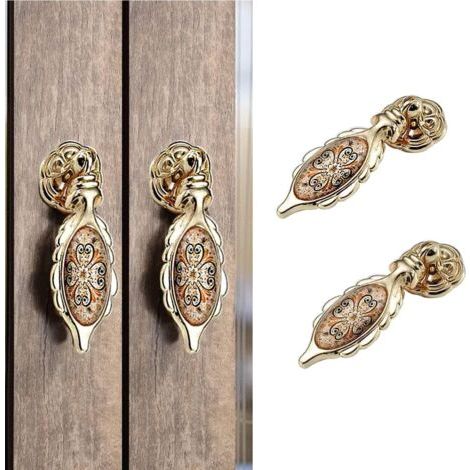 Sollbry Lot de 2 Poignées Les Goutte Pendentif Boutons Les Poignées de meuble en Alliage de Zinc Les Antique Boutons de Meubles avec Motif Fleur et Vis Les Poignées pour Tiroir Cuisine Placards