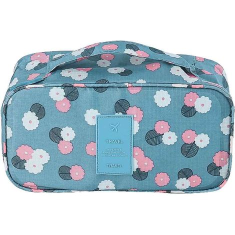 Sac cabas de rangement - motif floral bleu - 26 x 12 x 13 cm (1/5)