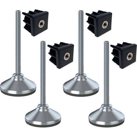 materiale cantiere 12x150x80mm piede inossidabile, base con pattino in gomma + inserti 40x40x1.2mm - Set di 4