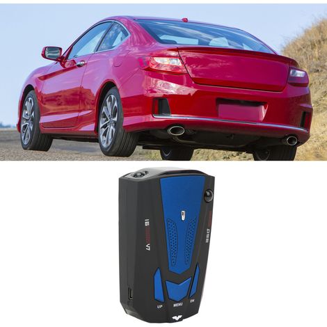 Détecteur de radars de voiture 360° V7 avec alarme vocale et avertissement de vitesse, détecteur de contrôle de vitesse à 16 bandes (apparition arrière aléatoire), bleu (1/5)