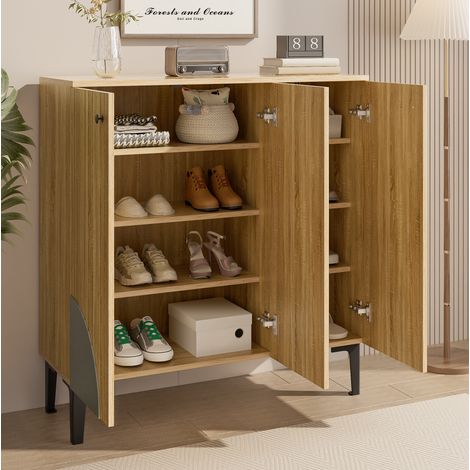Scarpiera 90x32x94 cm, ante con struttura verticale, ripiani interni, pannello in particelle, colore legno (1/5)