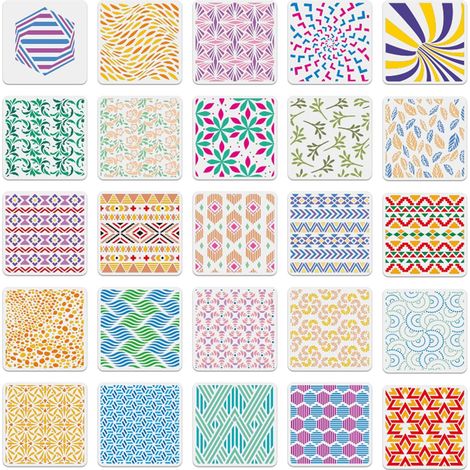 25 Pochoir, 15x15 cm, Motifs géométriques fleurs vagues, Plastique réutilisable, Décoration murale tissu bois scrapbooking