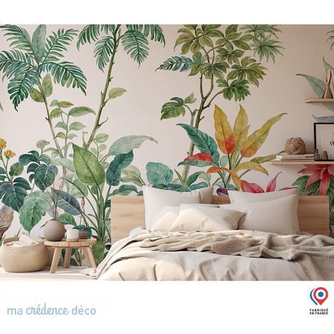 Papier peint : Fresque tropicale et fleurs colorées, Aquarelle - Intissé - 300 cm - 280 cm (1/5)