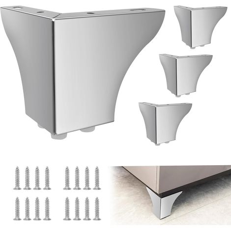 Juego de 4 patas de sofá de metal de 10 cm, patas modernas y sólidas para muebles, armarios y mesas (plateadas) (1/5)