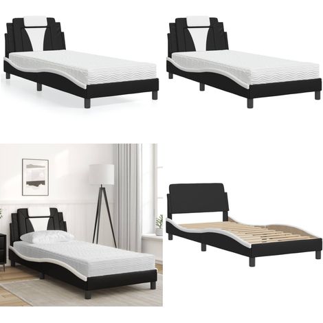 Lit avec matelas noir et blanc 80x200 cm similicuir - Lit Double - Lit Avec Matelas - Literie - Sommier Tapissier - Design Moderne - Home & Living (1/5)