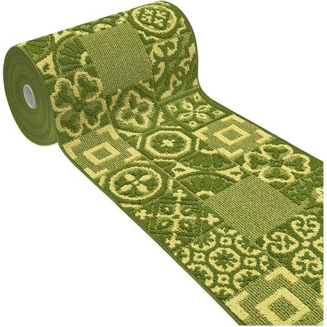 Tappeto Cucina 3D Passatoia Antiscivolo Lavabile Piastrella Maiolica 100% Made In Italy Verde - 57x170 cm