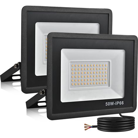 Projecteur LED Exterieur,50W 5000LM Spot LED Extérieur,6000K Projecteur Exterieur Led,IP66 Etanche Eclairage de Sécurité pour Jardin,Garage,Cour,Parking (Blanc froid-2pcs,50W)