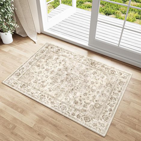 Beige Vintage Tapis Entree 60x90cm Rug Lavable en Machine Petit Rugs,Antidérapant Chambre Enfant Carpets,Descente de Lit,Cuisine,Interieur Doux Poil Ras,Salle de Jeux Carpet (1/5)