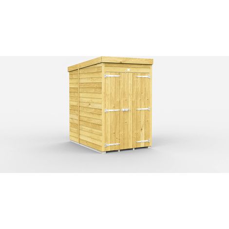 4 x 6 Feet Pent Shed - Double Door Without Windows - Wood - L178 x W127 x H201 cm