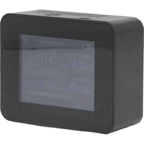 Détecteur de CO2 portable avec écran couleur, testeur d'humidité et température, recharge USB, pour maison, noir (1/5)