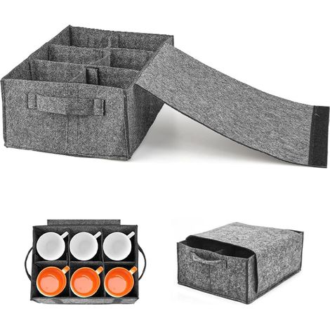 Porte-Assiettes en Feutre, Range Assiette Camping Car pour 8 Assiettes et 6 Tasses,Porte Tasse en Feutre Vaisselle Camping Accessoire pour Caravanes, Voyage, Armoires de Cuisine (Porte-boissons) (1/5)