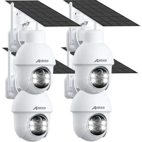 Cámara de vigilancia WIFI exterior 3MP inalámbrica solar, Alarma sonora, Audio bidireccional, Detección de movimiento PIR, Visión nocturna en color de 30m, Compatible con Alexa, ANRAN Q03 Blanco- 4 UN (1/5)