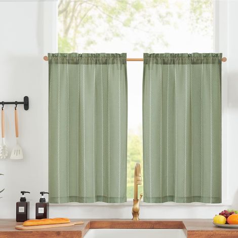 Rideau Cuisine Court Vert fenetre Passe Tringle Ligne Petit Rideau Brise Bise sous evier Moderne Faux Lin pour Salon Cafe Chambre Cache Placard Caravane, L65 x H60 cm 2 pièce (1/5)