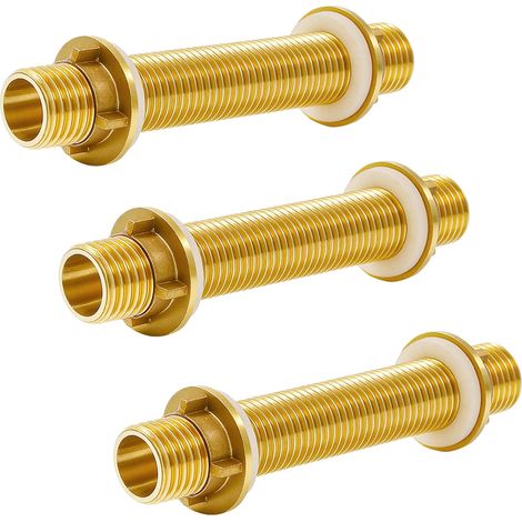 Lot de 3 raccords en laiton G1/2 : 120 mm - Raccord de tuyau fileté mâle - Pour réservoirs d'eau, aquariums (1/5)