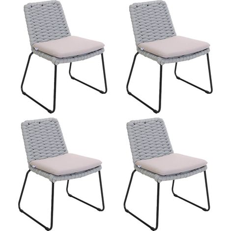 Home Deluxe BALERO Silla de jardín de mimbre gris claro - set de 7 (1/5)