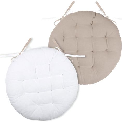 Galette chaise ronde ø40 cm coton écru lin, modèle Duo