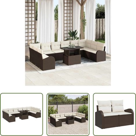 vidaXL Poly Rattan - Gartensofa-set mit Kissen mit Speicher 11 pcs Braun Poly Rattan (1/5)